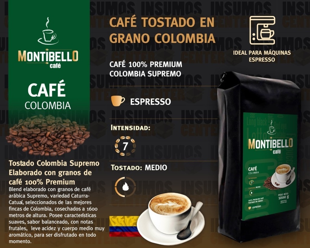Café Tostado En Grano O Molido Montibello Moka+colombia 1 Kg