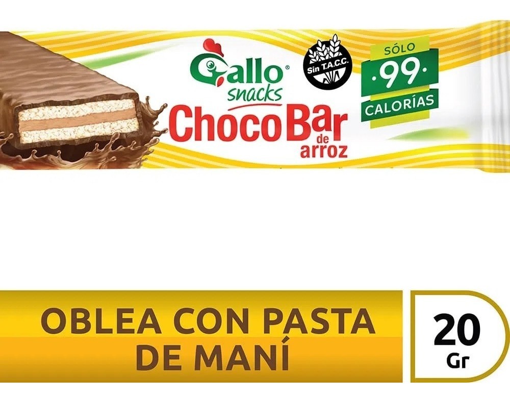 Gallo Snacks Oblea De Arroz Chocobar 20g  Pack X 24 Unidades