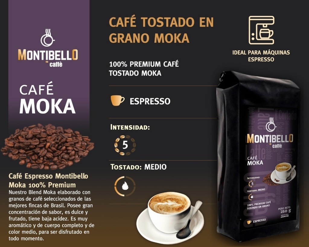 Café Tostado En Grano O Molido Montibello Moka 250gr