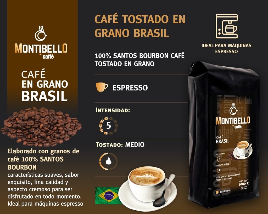Café Tostado En Grano O Molido Montibello Brasil 250gr