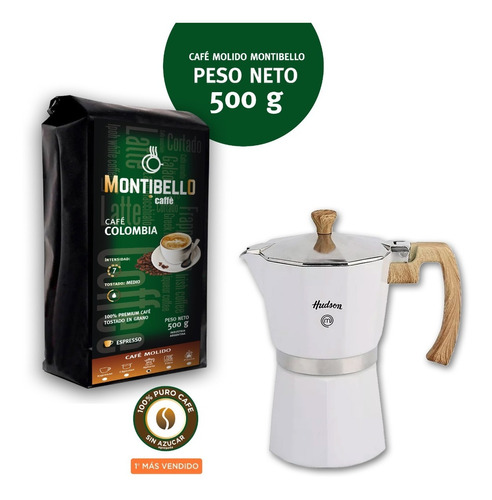 Cafetera Italiana Hudson 6p + Cafe Montibello Colombia 500g
