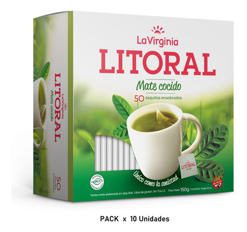 [INFMAT0001P10] Mate Cocido Litoral 10 Unidades 50 Sobres La Virginia