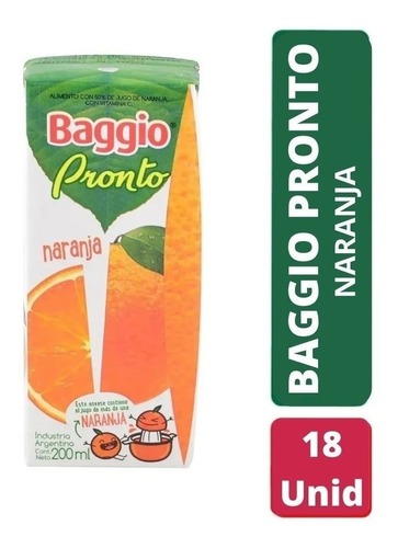 [ALIJUG0003P18] Jugo Baggio Naranja 200ml Pack X 18 Unidades
