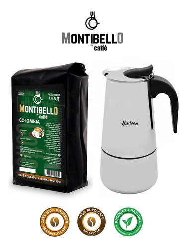 [COMMAQ0066U] Cafetera Hudson Estilo Italiana 6p + Cafe Montibello 125gr